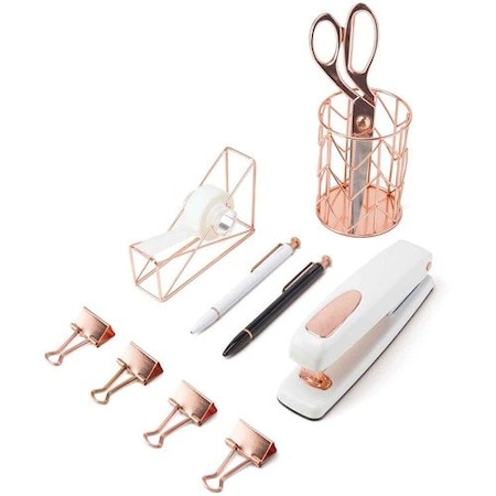 U Brands Desktop Accessory Kit, 4inWx14-1/4inLx13inH, Rose Gold UBR2106U0001